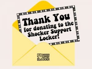 Envelope with letter stating Thank your for donating to the Shocker Support Locker!