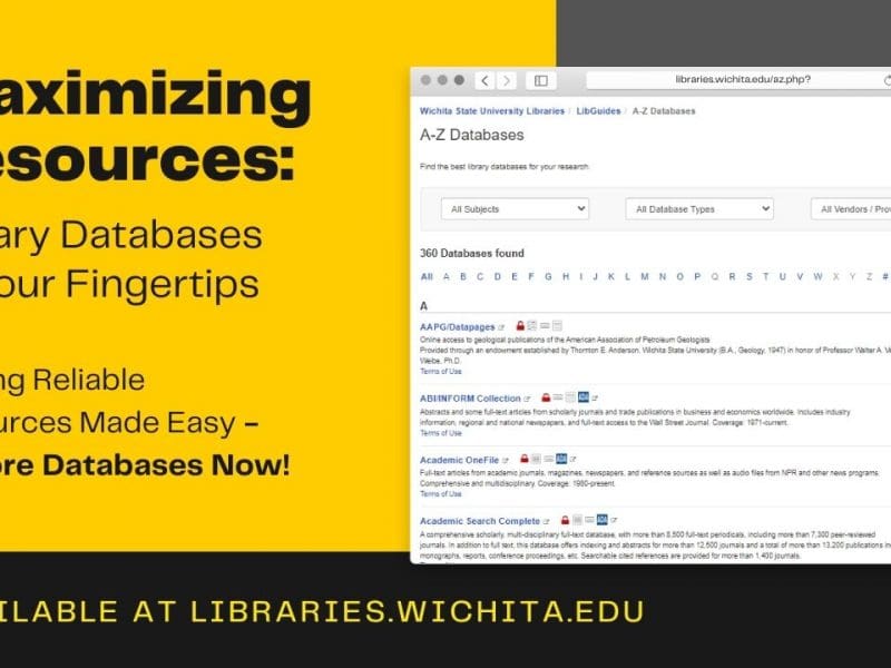 Screenshot of the IBISWorld database on the University Libraries website. Maximizing resources: Library databases at your fingertips, finding reliable resources made easy - Explore databases now. Available at libraries.wichita.edu