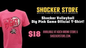 Shocker Store. Shocker Volleyball Dig Pink Game Official T-Shirt! Available at the Koch Arena Store and shockerstore.com