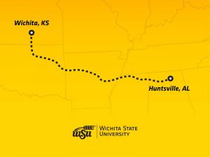 Map connecting Wichita to Huntsville, Alabama