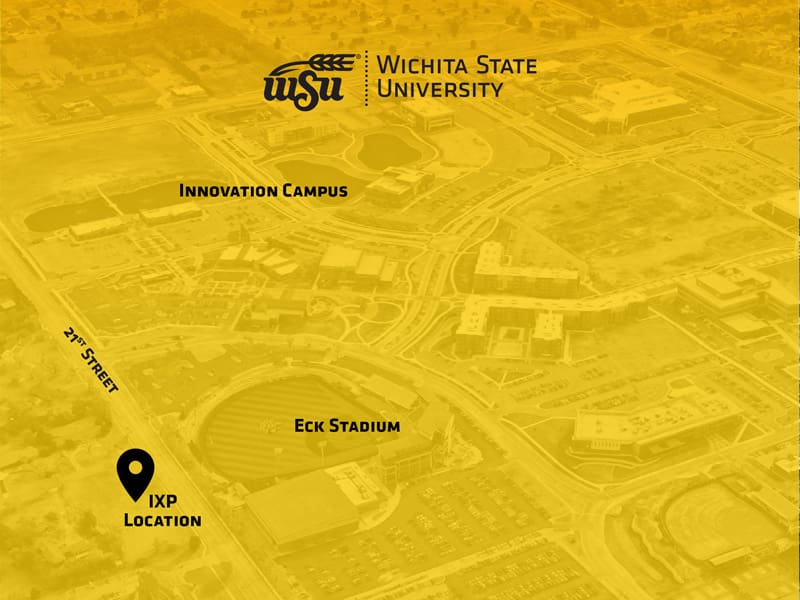 Map showing the location of the IXP location across 21st Street and Eck Stadium and the Innovation Campus