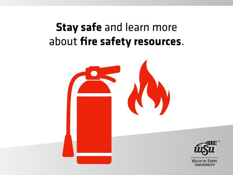 Graphical fire hydrant and flame with the text stay safe and learn more about fire safety resources