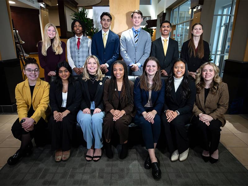 The finalists for Wichita State University's 2024 Distinguished Scholarship Invitational sit for a photo