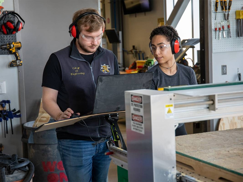 Students in the engineering department work on a project