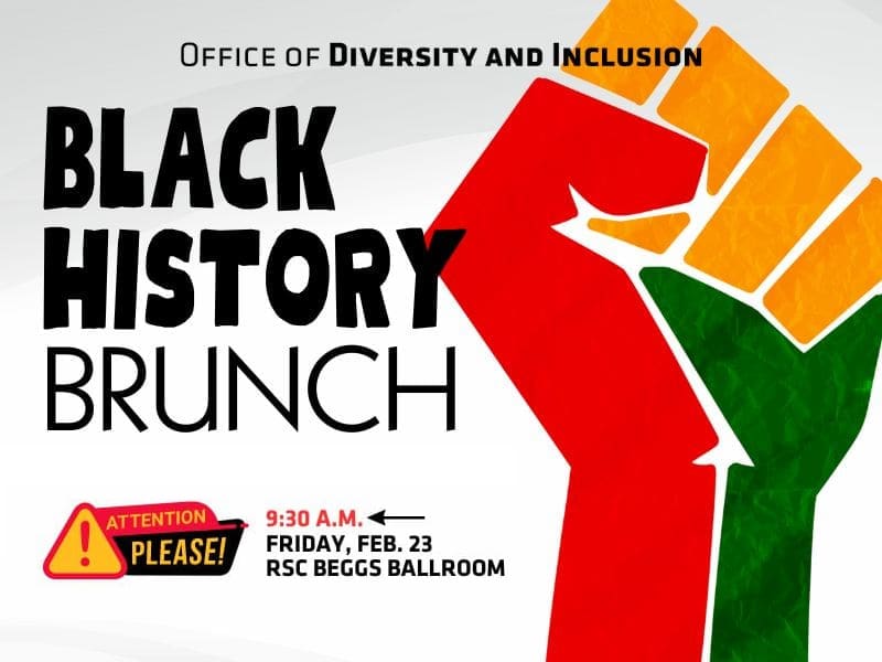 Black History Brunch with alert message that says time changed to 9:30 a.m.