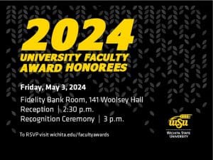 Black and white decorative wheat with the text, 2024 University Faculty Award Honorees