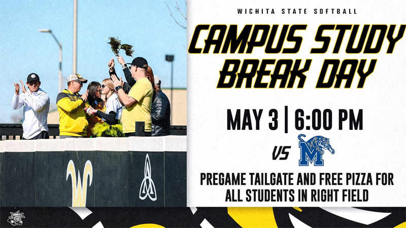 Campus study break day. May 3 | 6 p.m. vs Memphis. Pregame tailgate and free pizza for all students in right field
