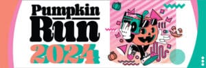 Pumpkin Run 2024 with retro neon iconography and colors