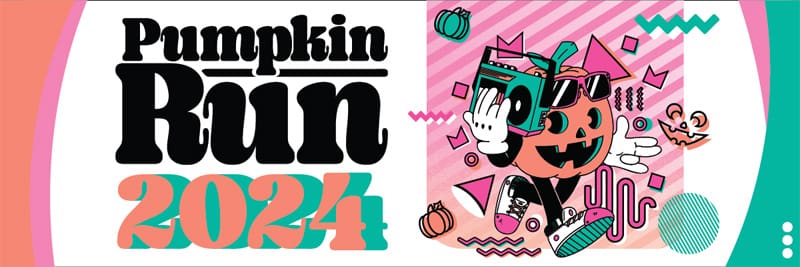 Pumpkin Run 2024 with retro neon iconography and colors