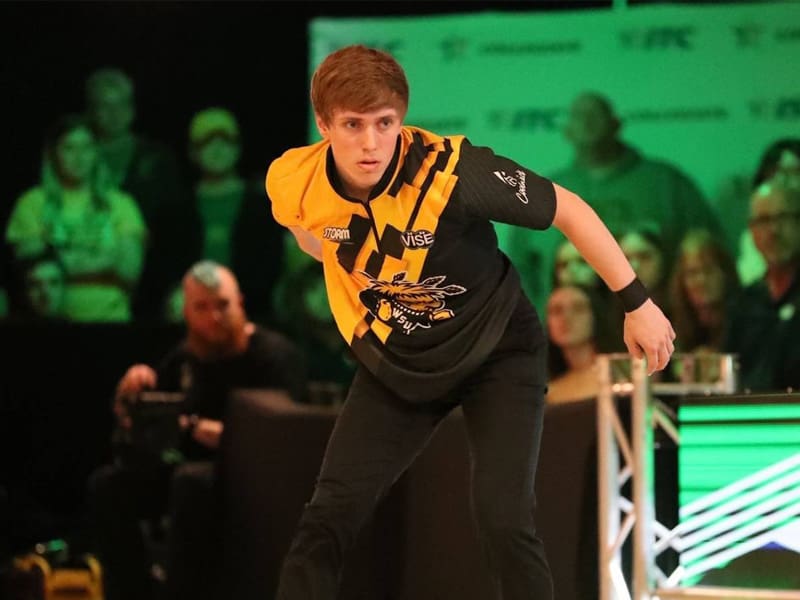 Ryan Barnes competes in a bowling tournament