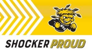 WSU Wu logo next to Shocker PROUD.