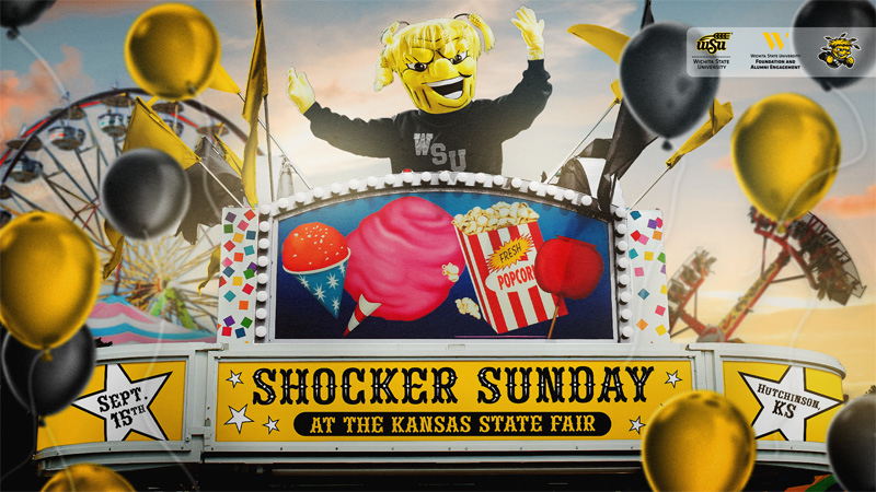 WuShock surrounded by Kansas State Fair and Shocker activities and items