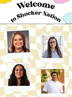 This image includes a headline saying Welcome to Shocker Nation and includes 4 headshots of the 4 individuals highlighted in this post.