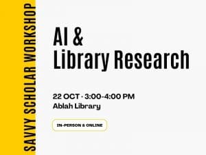 AI and Library Research, October 22, 3-4 PM, Ablah Library, In-person and online