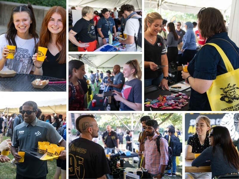 Photos of student and employers at the Root Beer Kegger.