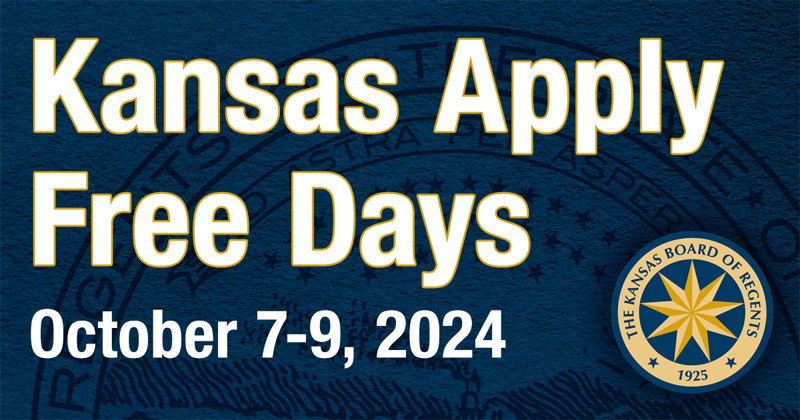 Kansas Apply Free Days, October 7-9, 2024. Kansas Board of Regents logo