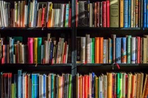 books on shelves in a library