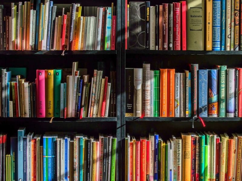 books on shelves in a library