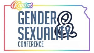 Conference logo showing the State of Kansas with the text: Kansas Gender & Sexuality Conference.