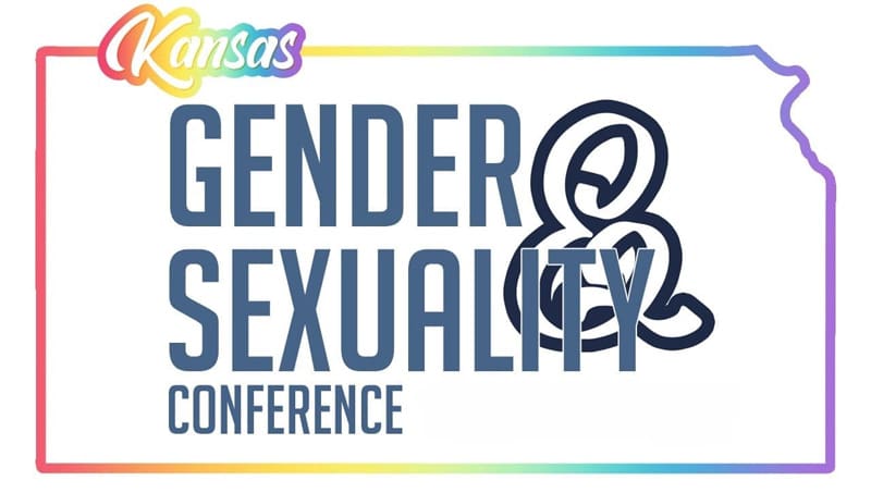 Conference logo showing the State of Kansas with the text: Kansas Gender & Sexuality Conference.