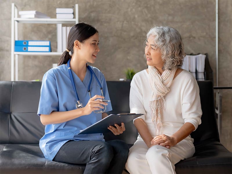 Mental health professional works with a patient