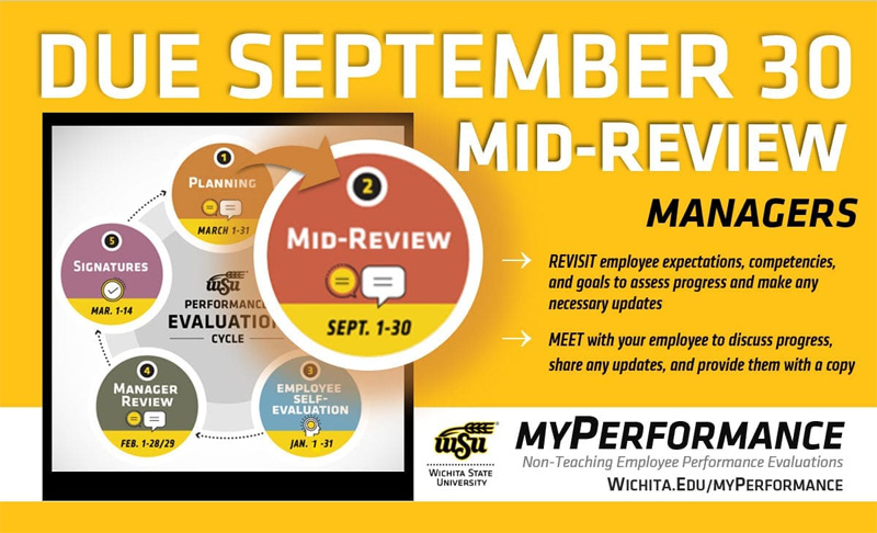 Step 2, mid-review, of the annual performance evaluation cycle for non-teaching employees has started and is due September 30. Managers should revisit employee expectations, competencies, and goals to assess progress and make any necessary updates then meet with their employee to discuss progress, share any updates, and provide them with a copy.