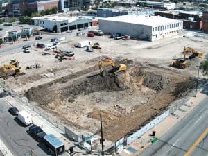 Aerial view of the construction on the Wichita Biomedical Campus