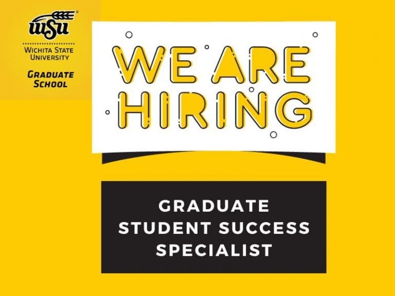 Image with a yellow background and the logo of the graduate school. Accompanying text: "We are hiring. Graduate Student Success Specialist".