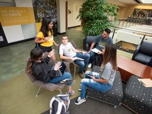 Students discuss their classes in the RSC