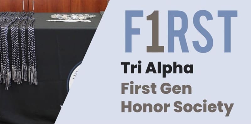 TriAlpha First Generation Honor Society, containing a picture of a table with cords on it