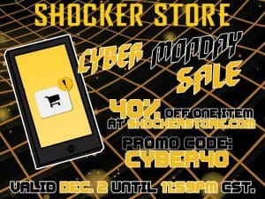 Shocker Store. Cyber Monday Sale. 40% off one item at shockerstore.com. Promo code: CYBER40. Valid Dec. 2 until 11:59pm CST