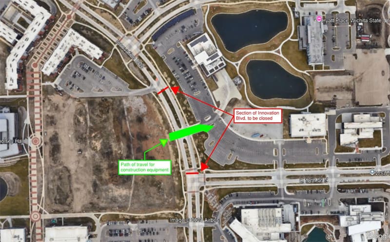 Logistics plan showing the equipment path and closed section of road