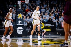 Jordan Jackson takes the court for the Shockers at a game