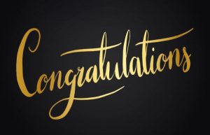"Congratulations" in gold, cursive font on a black background