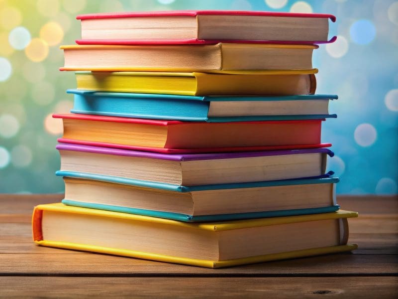 A stack of colorful books