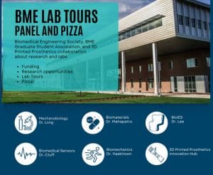 BME Lab Tours, Panel and Pizza. Biomedical Engineering Society, MBE Graduate Student Association, and 3D Printed Prosthetics collaboration about research labs