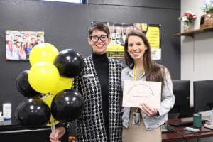 CAS Dean, Dr. Jennifer Friend with Dr. Reagan Murnan, recipient of the Lindquist Teaching Award and Young Faculty Scholar Award