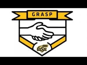 Banner stating "GRASP" above two hands shaking, below the hands is WSU logo