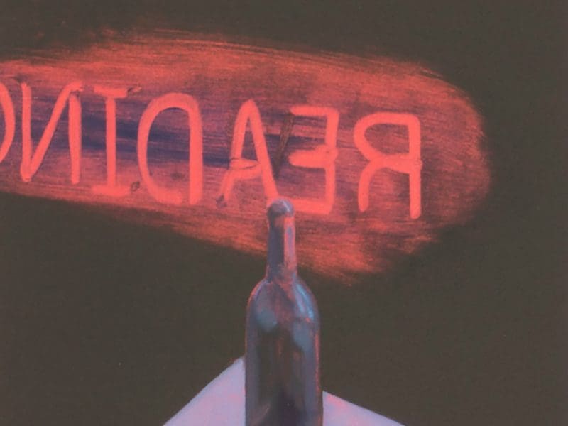A painting of a sign that says, "Readings."