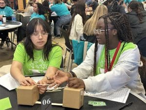 High school students collaborate on an engineering challenge during Wichita State University's Introduce a Girl to Engineering Day,