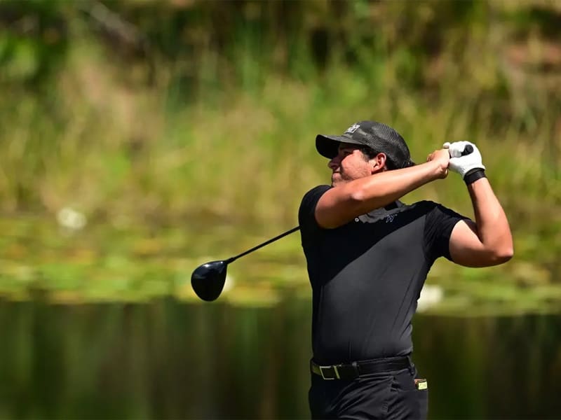 Jose Miguel Ramirez hits a drive down the field at the AAC Championship