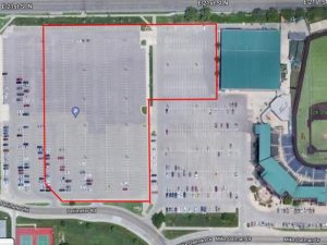 Overhead map of Lots 5 and 19W, showing the section that are closed off