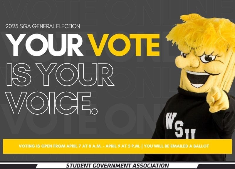 Students voting in the 2025 SGA General Election online via Simply Voting, with a chance to win prizes like gift cards and Shocker gear.