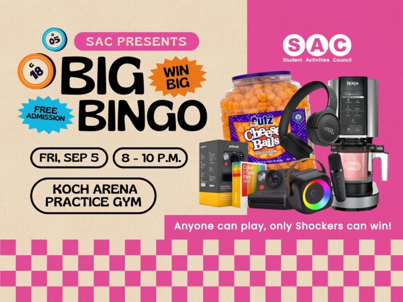 Win BIG at BIG BINGO! Student Activities Council (SAC) is giving away BIG PRIZES. In the past we have given away a Quest VR Headset, GoTrax Electric Scooter, small kitchen appliances, board games, dorm room supplies, and so much more. Admission is free, anyone can play, and only WSU Students are eligible to win.BIG BINGO is coordinated by the Student Activities Council. For questions about this event call (316) 978-3022 or email sac@wichita.edu. For more events like this visit www.wichita.edu/sac