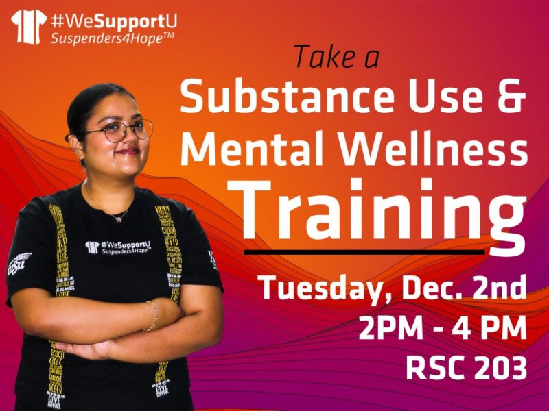Take a Susbtance Use & Mental Wellness Training on Monday, December 2nd, 2pm - 4pm RSC room 203.