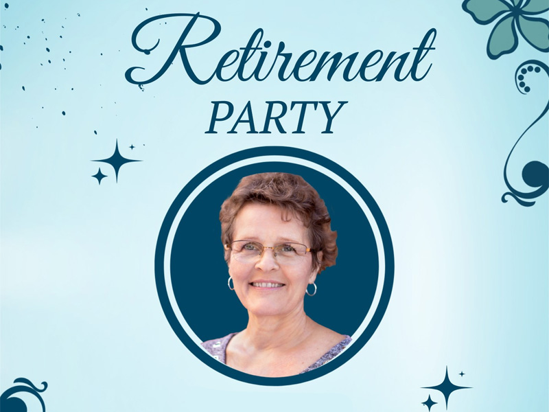 'Retirement party' with a photo of Cindy Horton