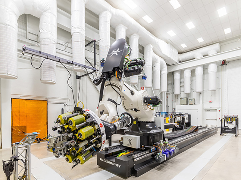A multi-robotic manufacturing system inside NIAR's Advanced Technology Lab for Aerospace Systems