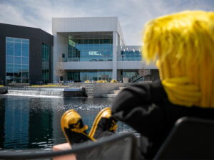 WuShock relaxing at the NetApp Outdoor Recreational Area on campus