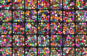 An abstract artwork created from fabric scrolls