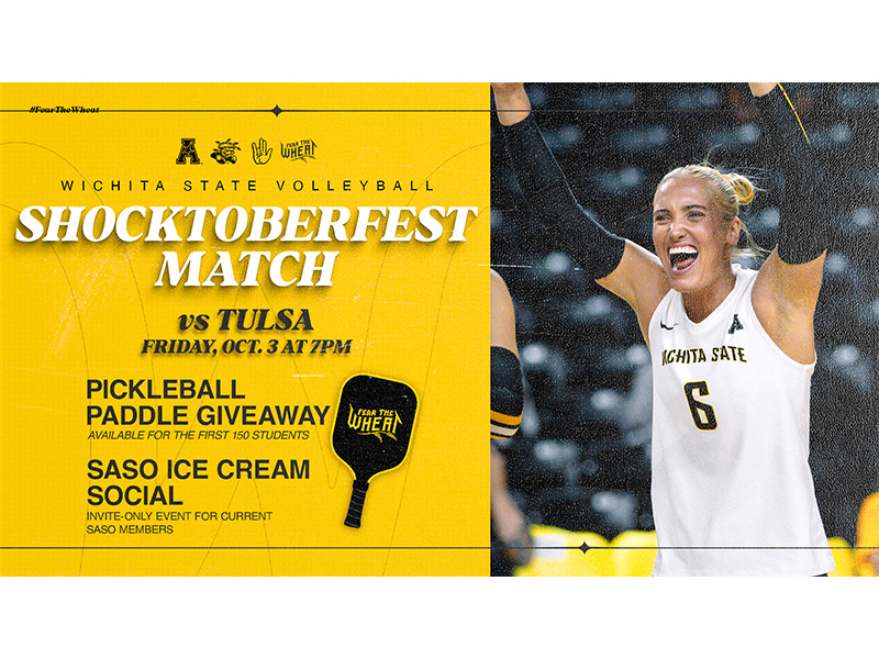 Wichita State Volleyball: Shocktoberfest Match vs. Tulsa | Friday, Oct. 3 at 7 PM | Pickleball Paddle Giveaway (Available for the first 150 Students)